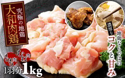 AD-51.【究極の地鶏】大和肉鶏 もも肉むね肉 大容量1kgセット