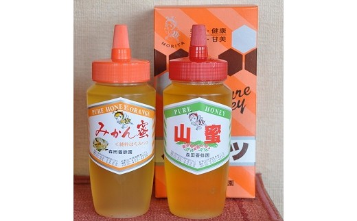 とんがり容器でお届け!はちみつ2種(みかん蜜、山蜜)各 500g(A183-1)