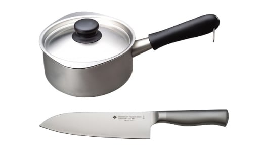 キッチンナイフ18cm & ステンレス製ミルクパン14cm (蓋付) FC029017
