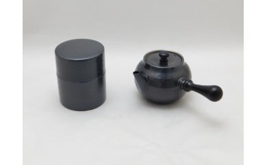 銅製鎚目急須・茶筒揃え黒銅仕上げ FC040052