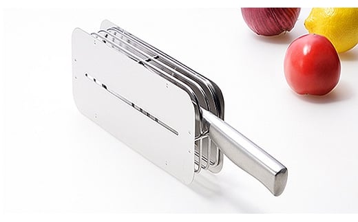 [ハナウタ] おしゃれな包丁スタンド 横置きタイプ 3本対応可[ ステンレス製 キッチン用品 シルバー 包丁立て 包丁たて 収納 スリム ナイフスタンド 包丁ホルダー 包丁差し 水切りかご用 日本製 燕三条製 ]