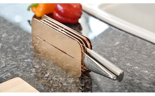 [ハナウタ] おしゃれなステンレス製包丁スタンド (ローズゴールド)[ キッチン用品 燕三条製 ]