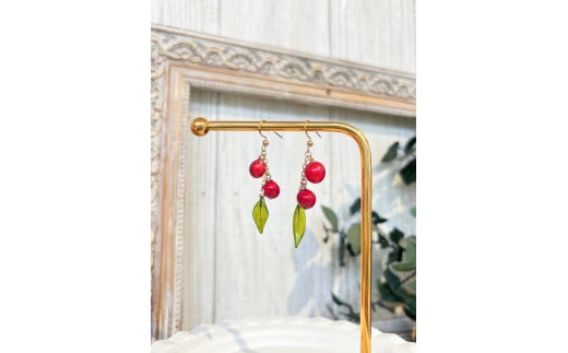 【B-103-P】本物の郡上南天を閉じ込めたピアス（タイプC） ジュエリー アクセサリー  レディースジュエリー アクセサリー  イヤリング 20000円