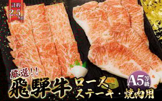 店主こだわり雌牛 飛騨牛A5等級　ステーキ＆焼き肉用計約2.5kg [No.117] ／ 牛肉 ブランド牛 やきにく 焼肉 メス牛 冷凍 岐阜県 特産