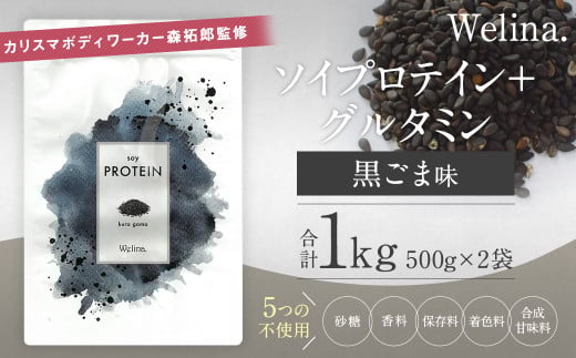 ウェリナ ソイプロテイン+グルタミン 黒ごま味1kg(500g×2)