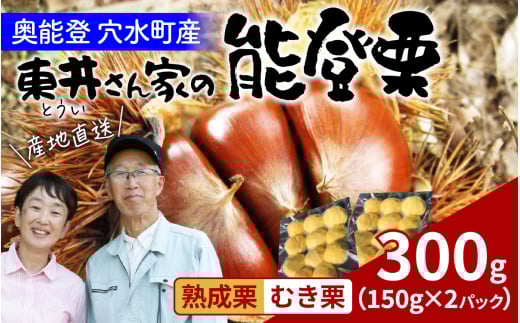 【先行予約】東井栗園の熟成能登栗（むき栗） 150g × 2パック 計300g～能登の大地で育った能登栗～【2025年10月下旬以降順次発送】/  能登半島 奥能登 くり 生栗 マロン 和栗 焼き栗 栗ごはん 焼き栗 国産 果物