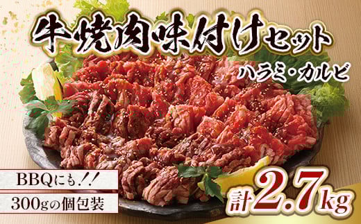 牛肉 味付け牛 焼肉 セット 計約2.7kg [小林食品 福岡県 宇美町 um40azo890006] 肉 ハラミ カルビ 焼き肉 個包装