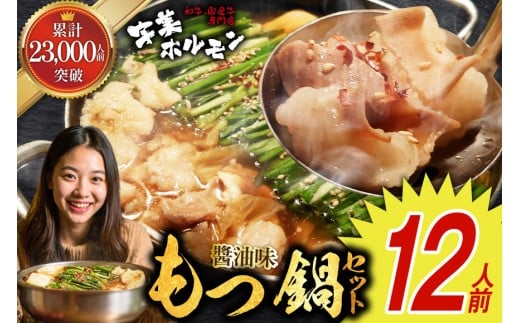 もつ鍋 ホルモン専門店 国産牛 もつ鍋セット 醤油味 12人前 [宇美ホルモン 福岡県 宇美町 um40azp100000] もつ鍋セット モツ鍋 国産 牛モツ 牛ホルモン あごだし 醤油 冷凍