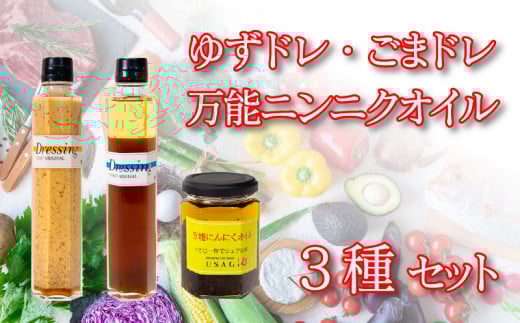 ドレッシング 2種 ゆず ごま ニンニクオイル セット (  調味料 ゆずドレ ごまドレ 万能ニンニクオイル アホエンオイル オリーブオイル サラダ パスタ ガーリックトースト チャーハン 肉料理 魚料理 スープ 料理 ) 下関 山口