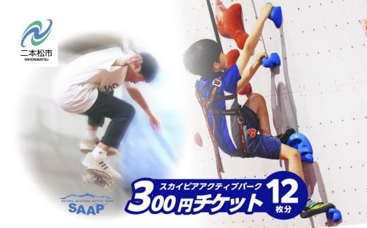 スカイピアあだたら「アクティブパーク」利用チケット 300円×12枚分 チャンスク チャンネルスクエア スケートボード スポーツクライミング スラックライン 屋内スポーツ おすすめ お中元 お歳暮 ギフト 二本松市 ふくしま 福島県 送料無料【F-WORLD】