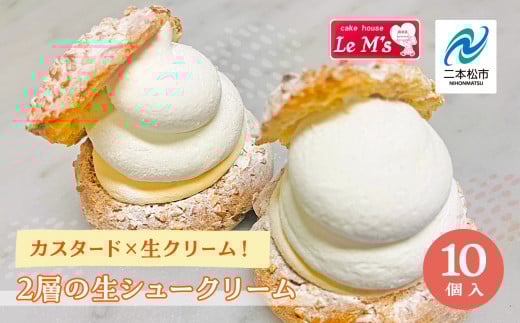 カスタード×生クリーム！2層の生シュークリーム10個入り 洋菓子 クリーム  お菓子 贈り物 ご当地 プレゼント ギフト 冷凍 大容量【ル・エムズ】