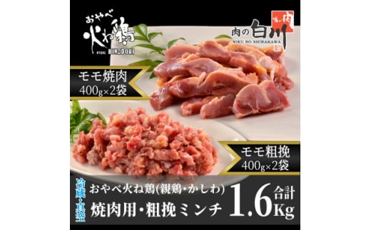 おやべ火ね鶏(親鶏) モモ焼肉・粗挽きセット 老鶏ヒネ1.6Kg(400g×4袋真空パック・解凍)【1291434】