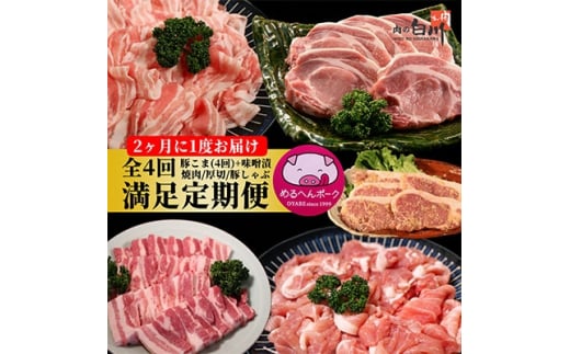 <2ヵ月毎定期便>メルヘンポーク定期便 豚こま・味噌漬・焼肉・とんかつ・しゃぶしゃぶ全4回【4004679】