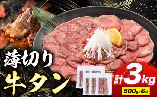 牛タン 薄切り 塩味 3kg 500g×6袋 《30日以内に出荷予定(土日祝除く)》 牛肉 肉 牛 たん タン 牛たん 焼くだけ 訳あり 焼肉 焼き肉 熊本県 山江村 薄切り BBQ タン下 塩牛タン 冷凍 味付け肉 一番人気 塩味 お取り寄せ