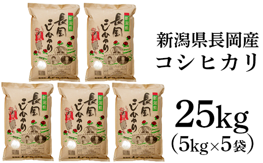73-7N251新潟長岡産コシヒカリ25kg(5kg×5袋)
