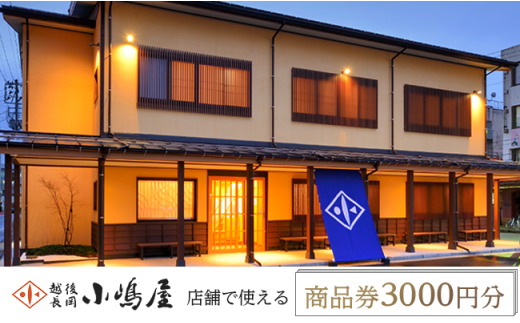 20-03越後長岡小嶋屋 商品券3000円分(500円×6枚)