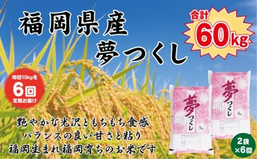 【定期便全6回】【令和7年産新米】【食味鑑定士厳選】福岡県産 夢つくし10kg (5kg×2袋) 合計 60kg