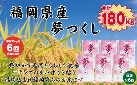 【定期便全6回】【令和7年産新米】【食味鑑定士厳選】福岡県産 夢つくし30kg (5kg×6袋) 合計 180kg