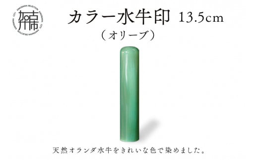 カラー水牛印[天然オランダ水牛](オリーブ)13.5mm[ 雑貨 印鑑 水牛 もみ革 水牛印 ケース付き 革 ][2407S09806]
