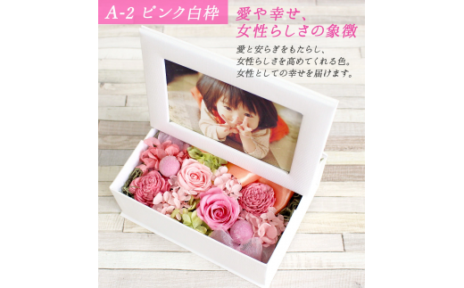 【ピンク/白枠】 プリザーブドフラワー フォトBOX 「KAREN(カレン)」