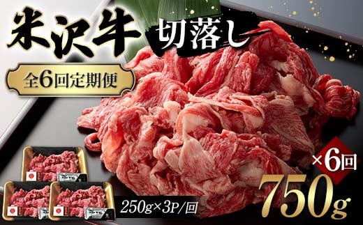 【全6回定期便】米沢牛切落し 750g×6回 F2Y-6240