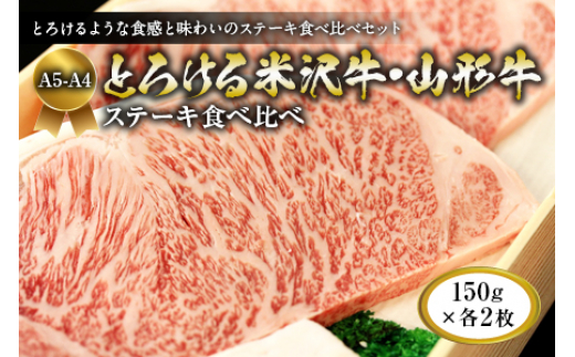 A5-A4 とろける米沢牛・山形牛 ステーキ食べ比べ(各150g×2枚) F2Y-1748