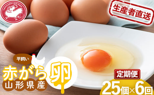 【半澤鶏卵】《定期便》 山形県産 赤がら卵25個（破損補償5個含む）×6回 国産鶏種もみじ F2Y-5488