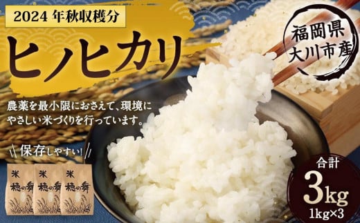 2025年秋収穫分 福岡県大川市産ヒノヒカリ 3kg