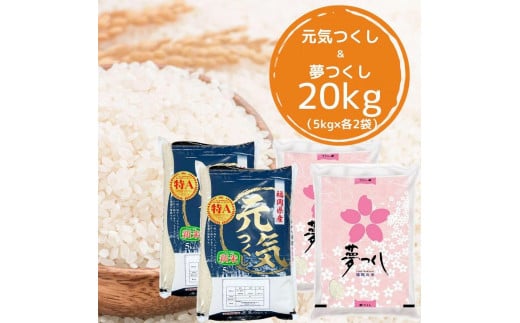 【令和7年産】福岡県産米食べ比べ<白米>セット「夢つくし」と「元気つくし」2種類 計20kg入り