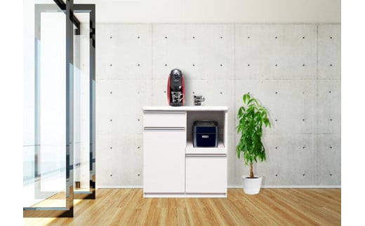 【開梱設置】 メアリー キッチンカウンター 幅80cm レンジ台 完成品 大型レンジ対応 キャスター付 ホワイト 大川家具 日本製