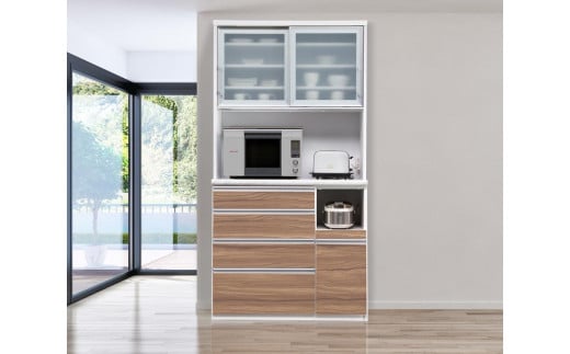 （キングウッド）【開梱設置】 ルシエル レンジボード 幅105cm 大理石調 食器棚 引き戸 キッチンボード レンジ台 完成品 スリム ダイニングボード 大川家具 日本製