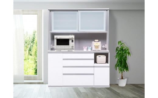 （ホワイト柾目）【開梱設置】 レガシー キッチンボード 幅140cm 耐震 引き戸 食器棚 モイス カップボード 完成品 ダイニングボード スリム キッチン収納 大川家具