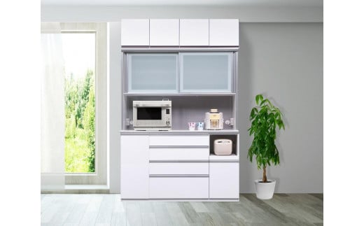 （ホワイト柾目）【開梱設置/受注製作】 レガシー キッチンボード 幅140cm 上置付 耐震 引き戸 食器棚 モイス キッチンボード 完成品 オープンボード レンジボード 140幅 国産 大川家具