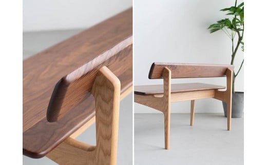 ダイニングベンチ OTTE W130 オーク無垢 ウォールナット無垢 板座 ロータイプ 大川家具