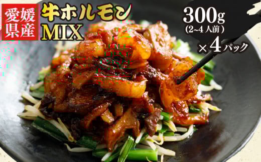 愛媛県産 牛 ホルモン MIX 300g × 4 パック ミックス ホルモン ピリ辛 希少 小分け 牛 ホルモン 部位 ホルモン焼き 料理 焼き 愛媛県 松山市