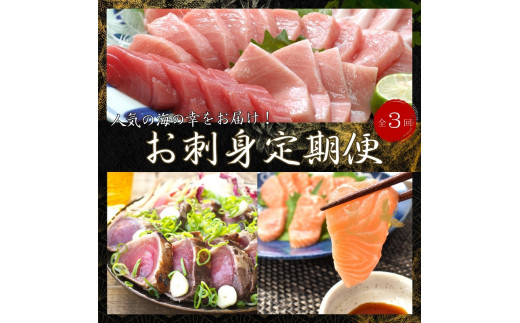 【全3回】王道 海の幸の贅沢お刺身定期便(鰹たたき・本マグロ・サーモン) 【tkb385】