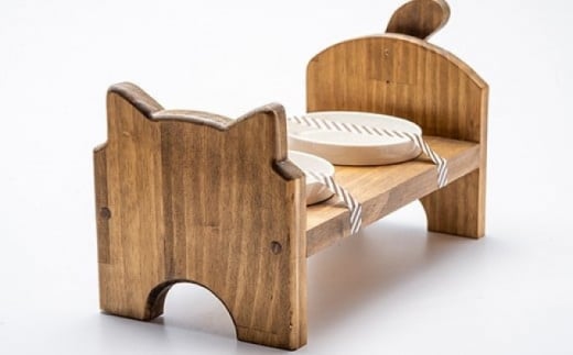 ペット用品 猫ちゃん想いの猫型 フードスタンド 木目 ペット 猫 ねこ