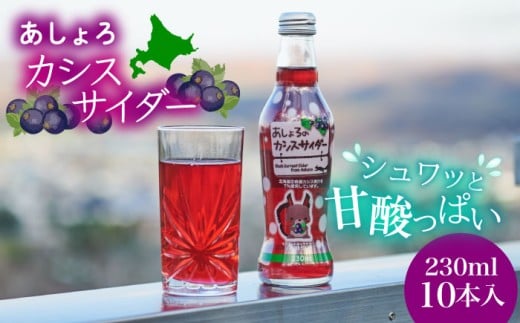 あしょろカシスサイダー 10本《足寄町》【NPO法人あしょろ観光協会】カシス 炭酸飲料 炭酸 炭酸入り 爽やか 230ml オリジナル 地元 足寄町産 北海道産 道産 北海道 15000 15000円 年内発送 年内配送 [BEAE017]