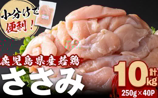 小分けで便利!鹿児島県産若鶏ささみ 計10kg(250g×40P) 鶏肉 とり肉 鳥肉 ささみ 鳥ささみ ヘルシー ダイエット 低カロリー 若鶏 小分け 真空 真空パック 保存 カット カット済 b7-026