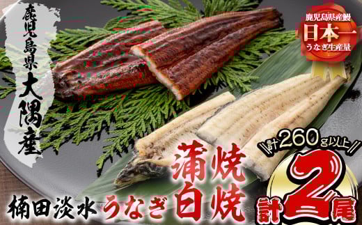 [二の丑(7/31)までに配送]楠田の極うなぎ蒲焼130g以上×1尾・白焼130g以上×1尾(計260g以上) 山椒付たれ 鰻 ウナギ 蒲焼 白焼き うな重 ひつまぶし 鹿児島 冷凍 おかず お祝い 食べ比べ a4-094-us2