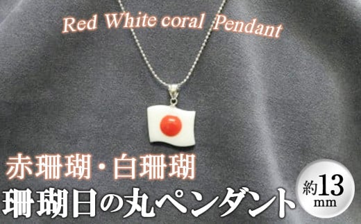【数量限定】珊瑚日の丸ペンダント (赤珊瑚、白珊瑚:約13×16.5mm) 珊瑚 サンゴ アクセサリー ペンダント ネックレス wb7-005