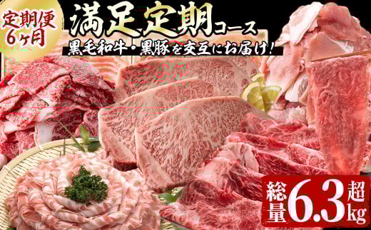 【定期便全6回】黒毛和牛・黒豚を交互にお届け！＜志布志牛・豚 満足定期コース＞計6.3kg超！定期便 牛肉 豚肉 サーロイン スライス 切り落とし 黒豚 ロース 豚ロース 豚バラ しゃぶしゃぶ すき焼き 焼肉 国産 t0100-026