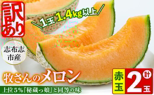 【冬限定・数量限定】牧さんの訳ありメロン 赤玉(赤肉)計2玉 メロン マスクメロン 果物 くだもの デザート 赤肉 訳あり b0-105-w
