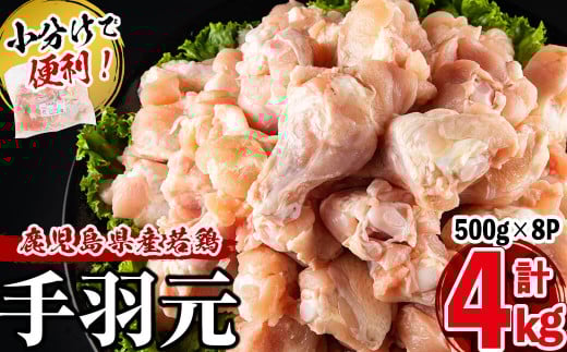 小分けで便利!鹿児島県産若鶏手羽元 計4kg(500g×8P) a1-138