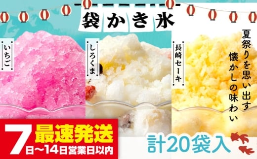 袋かき氷 3種 計20袋 (いちご・しろくま・長崎セーキ)《壱岐市》【オランダフーズ株式会社】 [JEX003] 詰め合わせ かき氷 アイス シャーベット セット 小分け お菓子 おやつ 14000 14000円