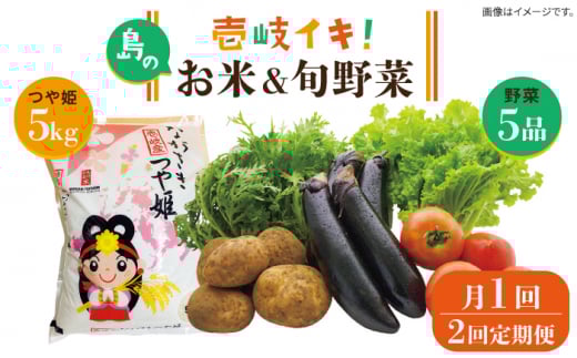 [先行予約][全2回定期便]壱岐産米(つや姫)5kg・旬の野菜 5品[2025年10月中旬以降順次発送][壱岐市][壱岐市農業協同組合]お米 季節 セット ごはん [JBO132] 46000 46000円