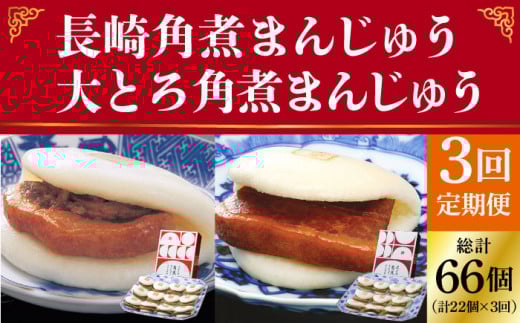 【全3回定期便】長崎 角煮まんじゅう 12個 （箱）・ 大とろ角煮まんじゅう 10個 （箱）＜岩崎本舗＞ [DBG013] 角煮まん 角煮 豚角煮 簡単 惣菜 冷凍 おやつ 中華