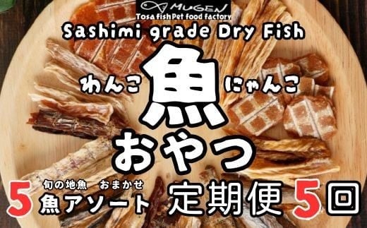 M197【お魚100%・ペットのおやつ】手作り 無添加ペットフード 旬の5魚アソート 定期便5回 犬と猫のおやつ