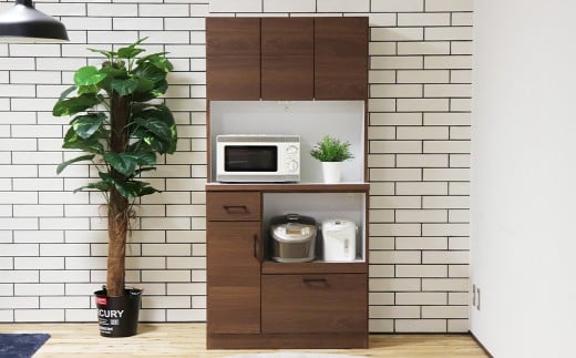 きざし90オープン NA・BR オープンボード キッチン収納 強化紙 ポリ板 モイス 木目調 ブラックスチールハンドル 食器 食品 2口コンセント レンジ ポット 炊飯器 シンプル 日本製 家具 インテリア 福岡県 柳川市 送料無料