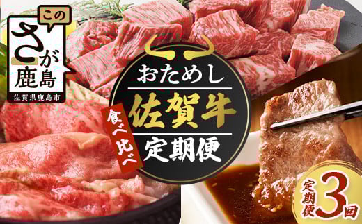 【初回は1月スタート】定期便 3回 佐賀牛 食べ比べ お試し定期便 3か月 焼肉 焼き肉 すきやき すき焼き しゃぶしゃぶ サイコロステーキ ステーキ 牛肉 冷凍 冷凍肉 お肉 ふるさと納税 佐賀県 鹿島市 E-126
